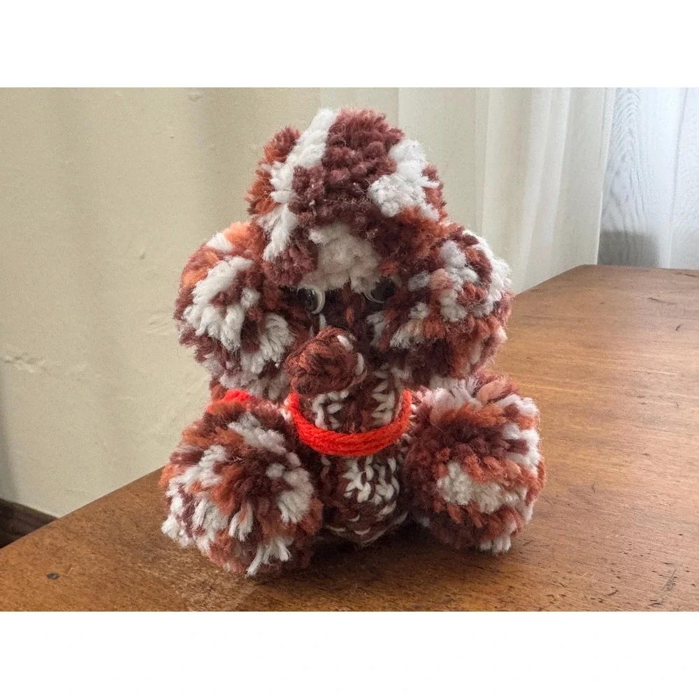 Vintage Brown and White Crocheted Poodle Soap Holder | Kitschy Knitted Dog